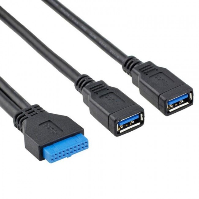 19 pin usb 3.0 dişi to 2x usb 3.0 dişi kablo