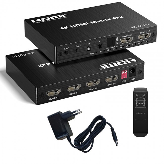 4K 60Hz 4x2 HDMI Matrix 4 giriş 2 çıkış Uzaktan Kumandalı 4K 60Hz 4x2 HDMI Matrix 4 giriş 2 çıkış Uzaktan Kumandalı