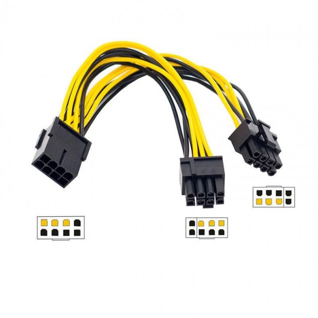 8 pin PCIE erkek to  6+2 PCI-E GPU Y dişi çoklayıcı power kablo