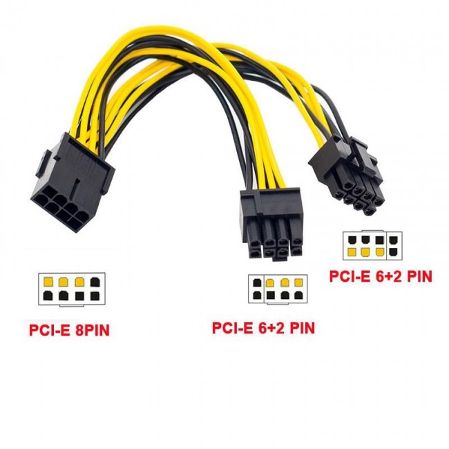 8 pin PCIE erkek to 6+2 PCI-E GPU Y dişi çoklayıcı power kablo 8 pin PCIE erkek to 6+2 PCI-E GPU Y dişi çoklayıcı power kablo