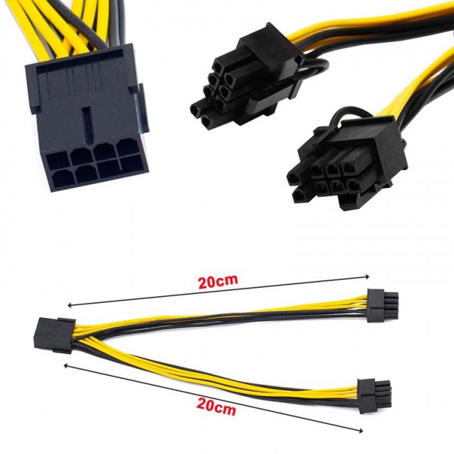8 pin PCIE erkek to  6+2 dual PCI-E GPU power kablo