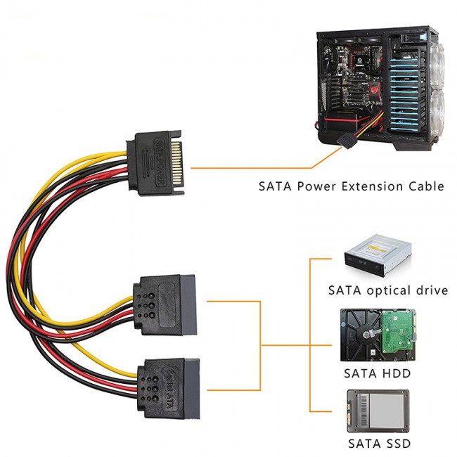 sata 15 pin erkek to 2x Y sata power çoklayıcı uzatma kablosu 30 cm