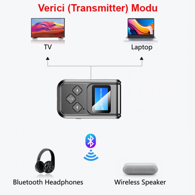 TV için Bluetooth 5.0 Verici Alıcı Düşük Gecikmeli lcd ekranlı  BT kit