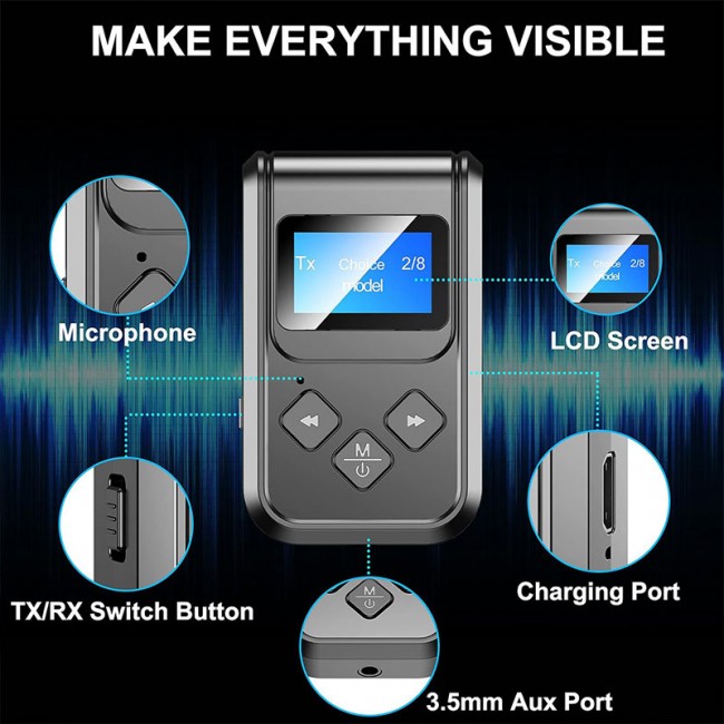 TV için Bluetooth 5.0 Verici Alıcı Düşük Gecikmeli lcd ekranlı  BT kit