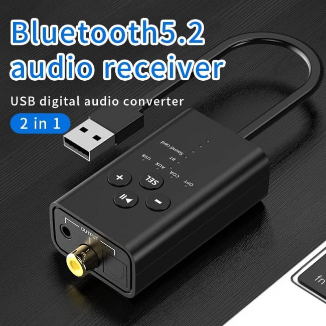 Bluetooth 5.2 Ses Alıcısı + USB Dijital fiber  aux Ses Dönüştürücü