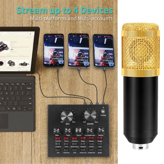 Keepro BM 800 V8 ses kartı seti kondansatör mikrofon canlı kayıt mixeri