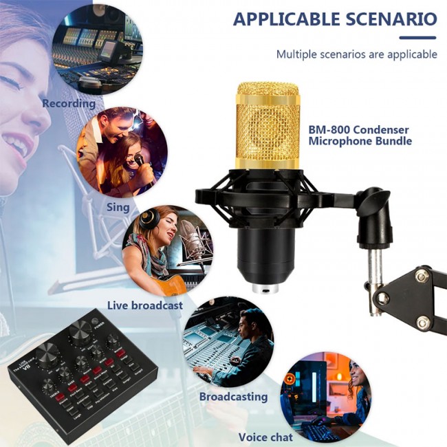 Keepro BM 800 V8 ses kartı seti kondansatör mikrofon canlı kayıt mixeri