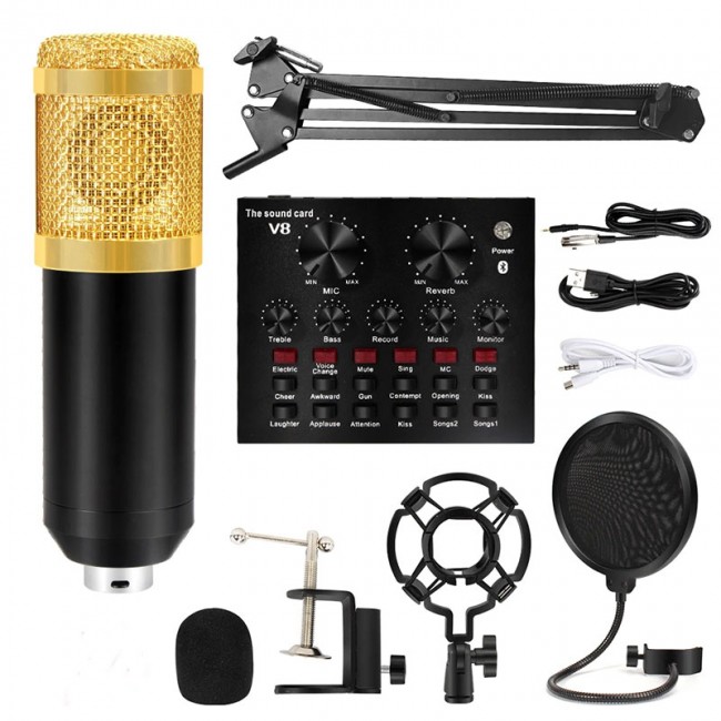Keepro BM 800 V8 ses kartı seti kondansatör mikrofon canlı kayıt mixeri