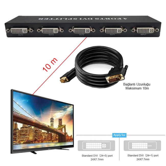 dvı 4 port splitter 1 giriş 4 çıkış DVI çoklayıcı splitter dvı 4 port splitter 1 giriş 4 çıkış DVI çoklayıcı splitter