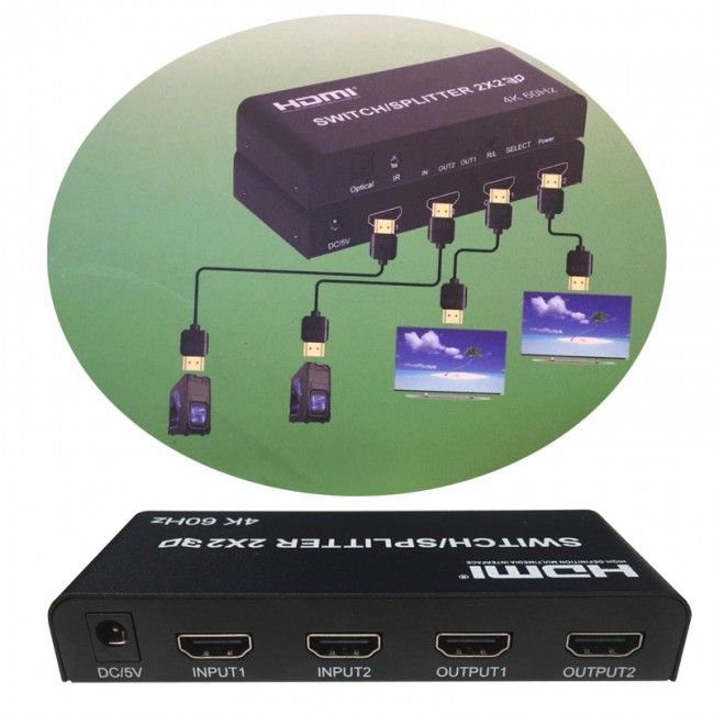 HDMI 2.0 2x2 Switcher/Splitter 4kx2k-60Hz hmı 2 port switcher-splitter HDMI 2.0 2x2 Switcher/Splitter 4kx2k-60Hz hmı 2 port switcher-splitter