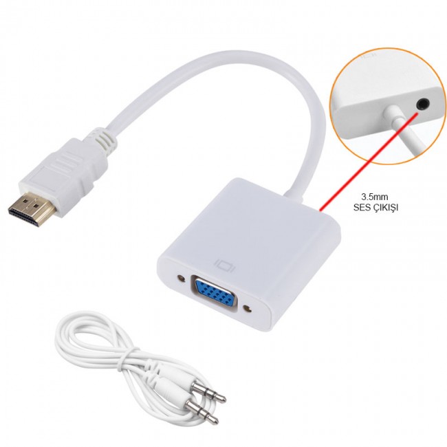 Hdmı to Vga +ses çecirici converter kablo beyaz Hdmı to Vga +ses çecirici converter kablo beyaz
