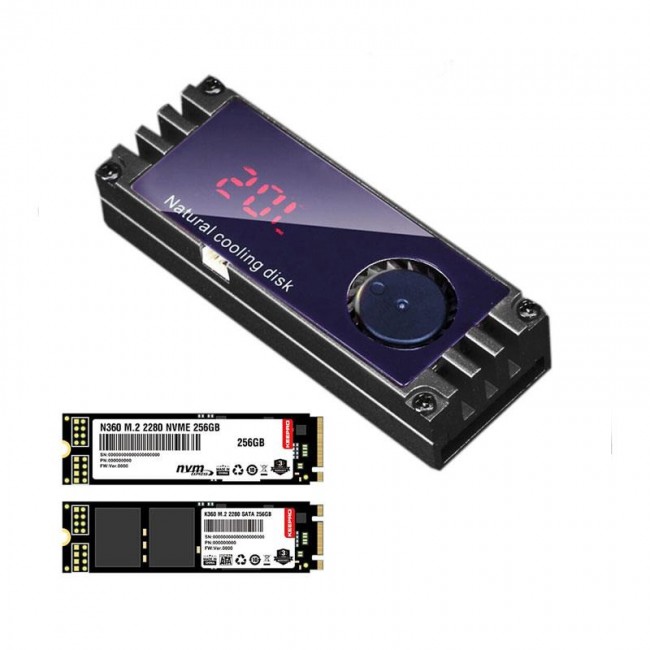 M.2 NVMe SSD fanlı dijital sıcaklık göstergeli soğutucu siyah M.2 NVMe SSD fanlı dijital sıcaklık göstergeli soğutucu siyah