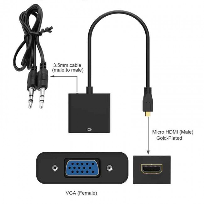 mikro hdmı to vga + audio çevirici converter kablo mikro hdmı to vga + audio çevirici converter kablo