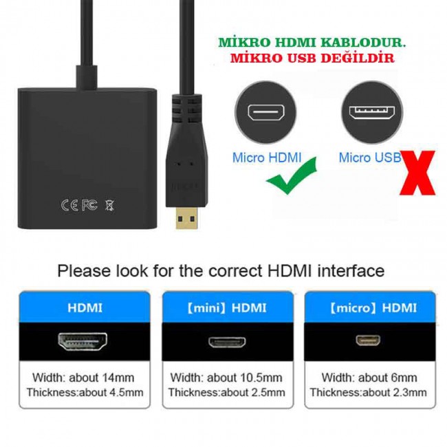 mikro hdmı to vga + audio çevirici converter kablo mikro hdmı to vga + audio çevirici converter kablo