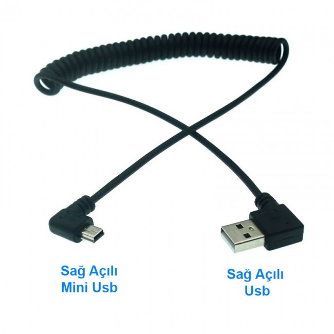 Mini usb spiral kablo Kablo L tipi 90 derece 5 pin mini usb erkek kablo Mini usb spiral kablo Kablo L tipi 90 derece 5 pin mini usb erkek kablo