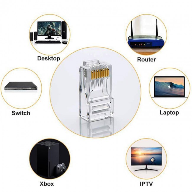 RJ45 Cat6 ethernet konnektör soketi 100 adet RJ45 Cat6 ethernet konnektör soketi 100 adet