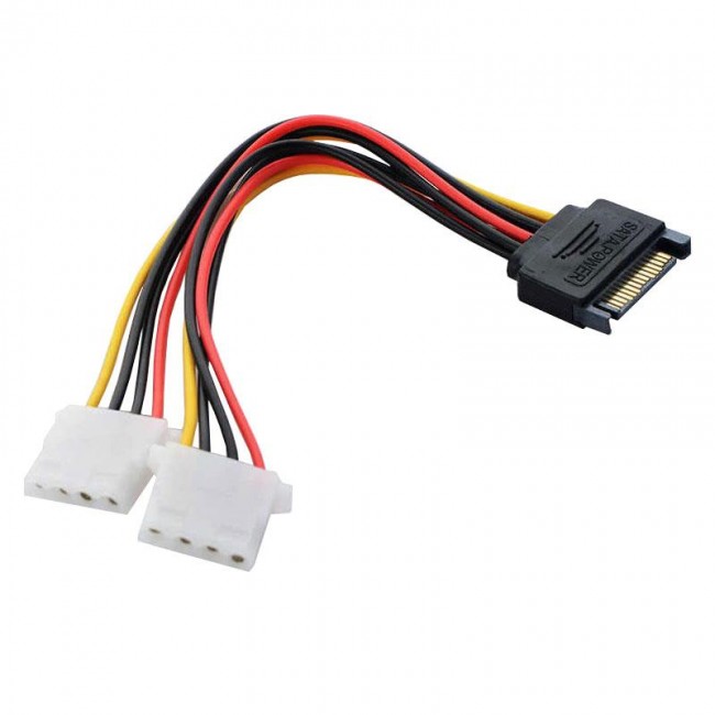 Sata 15 Pin Erkek power to 2x Molex 4 Pin Dişi Y Power Kablo Sata 15 Pin Erkek power to 2x Molex 4 Pin Dişi Y Power Kablo