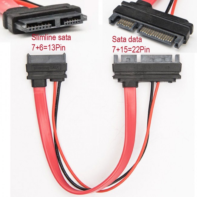 Sata data 22pin to 7+6 13 pin slimline sata çaevirici kablo