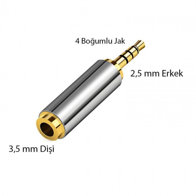 stereo 4 boğum 3.5mm dişi to 2.5mm erkek çevirici metal jak stereo 4 boğum 3.5mm dişi to 2.5mm erkek çevirici metal jak