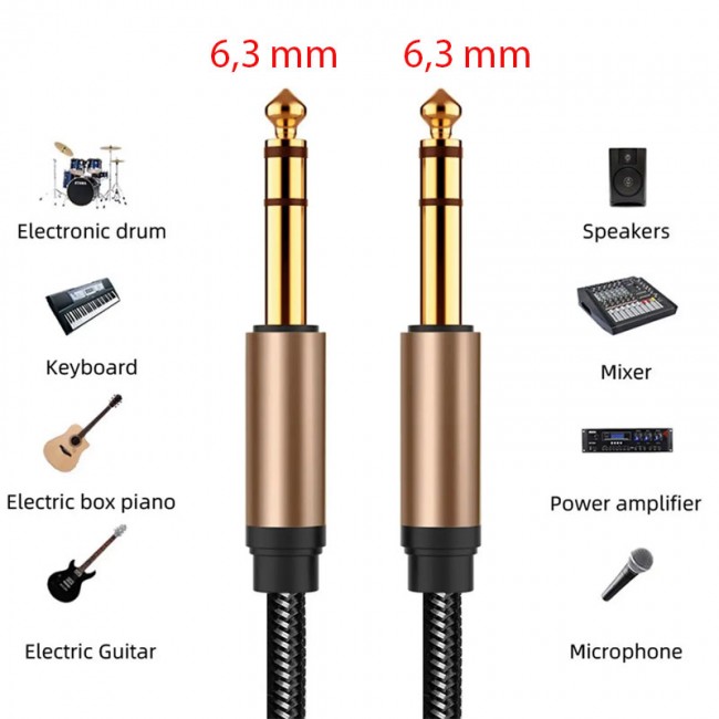 Stereo 6.3mm enstrüman kablosu gitar kablosu stüdyo monitör için 5m Stereo 6.3mm enstrüman kablosu gitar kablosu stüdyo monitör için 5m