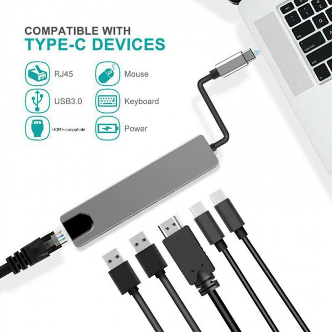 Type C to 2*PD type c usb +4k HDMI +Type c +rj 45 ethernet 6 in 1 Type C to 2*PD type c usb +4k HDMI +Type c +rj 45 ethernet 6 in 1