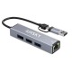 Type C - usb A to 3 port usb 3.0 hub + RJ4 ethernet 100mbps HC-78 Type C - usb A to 3 port usb 3.0 hub + RJ4 ethernet 100mbps HC-78