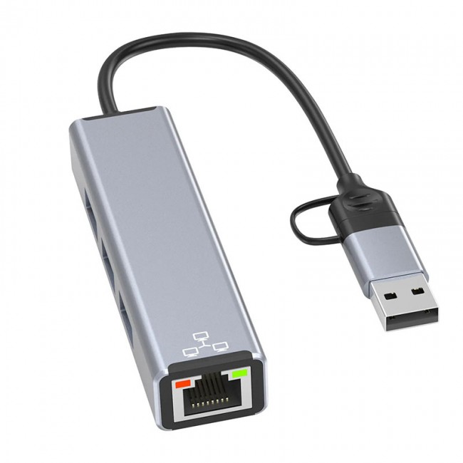 Type C - usb A to 3 port usb 3.0 hub + RJ4 ethernet 100mbps HC-78 Type C - usb A to 3 port usb 3.0 hub + RJ4 ethernet 100mbps HC-78