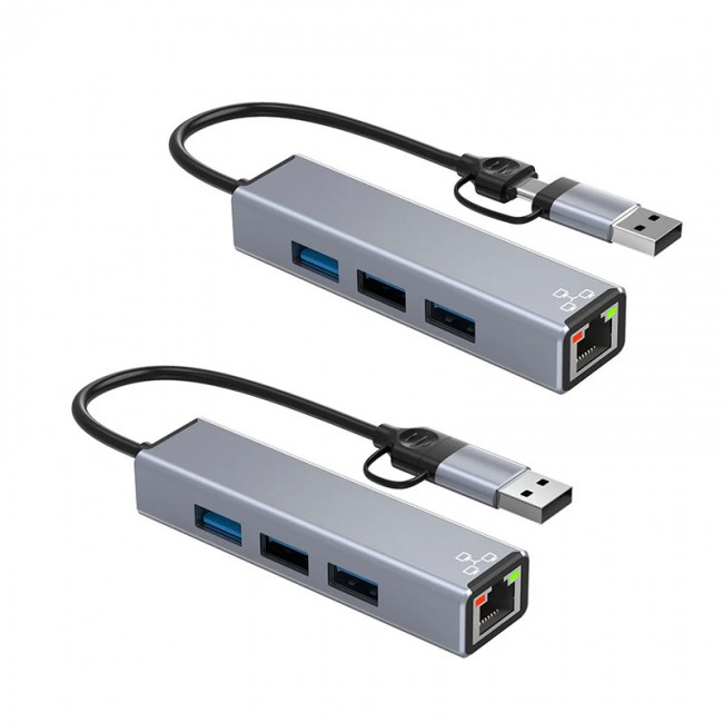 Type C - usb A to 3 port usb 3.0 hub + RJ4 ethernet 100mbps HC-78 Type C - usb A to 3 port usb 3.0 hub + RJ4 ethernet 100mbps HC-78