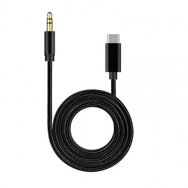 Type c usb c to Aux 3.5 mm Jack ip örgülü aux kablo 1m siyah