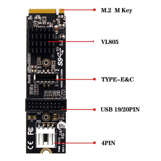 M.2 PCI E to Type E USB 3.1 nvme ngff M anahtar ekspres kart M.2 PCI E to Type E USB 3.1 nvme ngff M anahtar ekspres kart