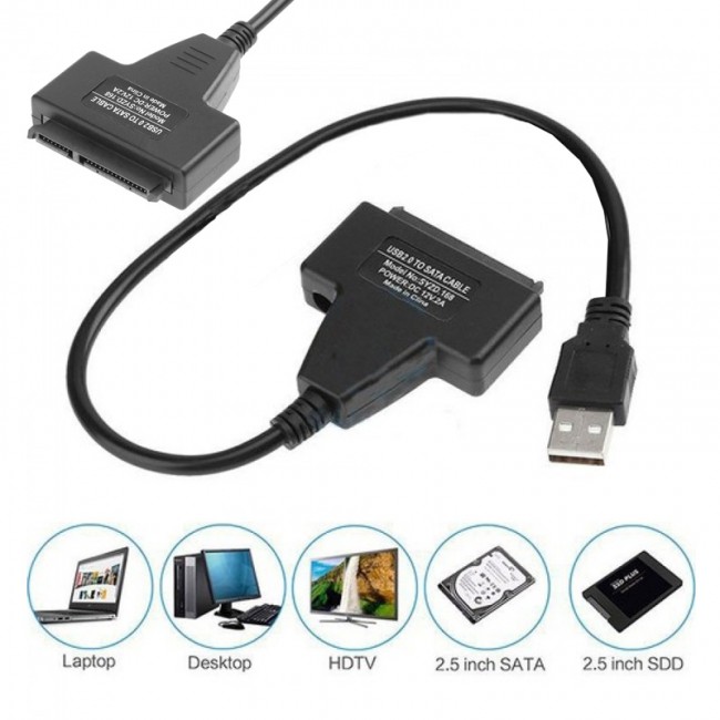 USB 2.0 to 7 + 15/22 pin sata 2.5 inç harici SSD HDD kablosu