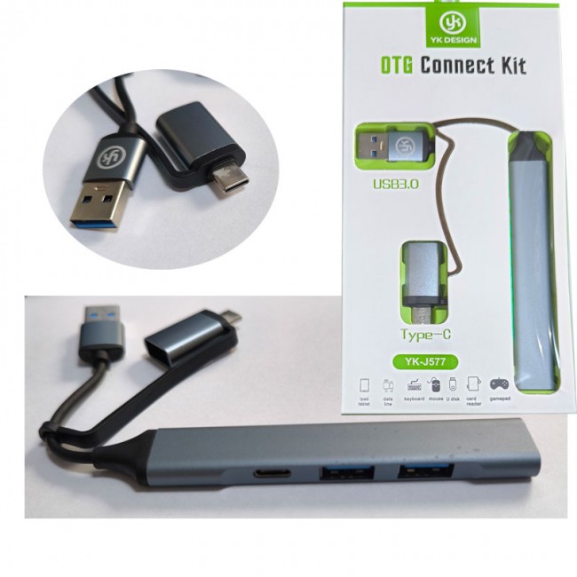 USB 3.0 Type c Otg + usb 3.0 hub otg connect kit YK DESING YK-J577 USB 3.0 Type c Otg + usb 3.0 hub otg connect kit YK DESING YK-J577