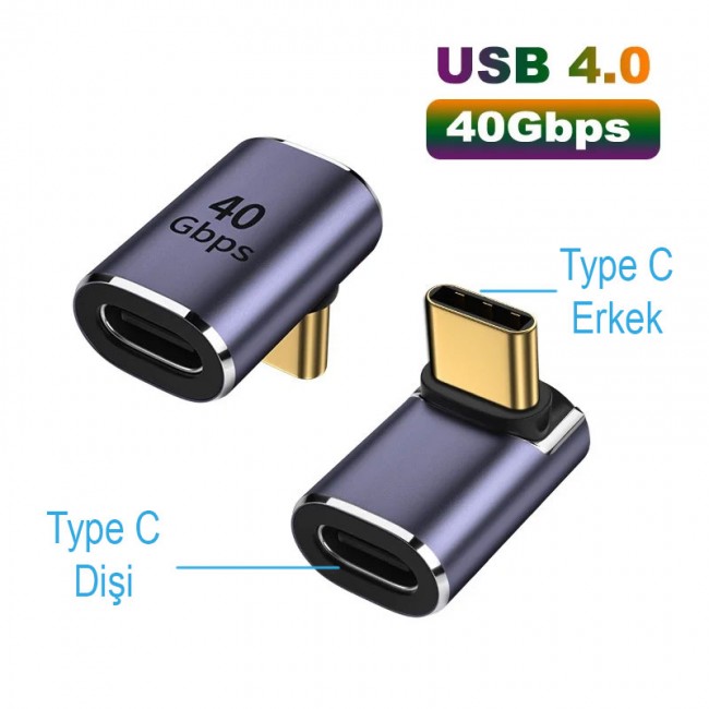 USB 4.0 metal type C adaptörü OTG 40Gbps hızlı veri transferi