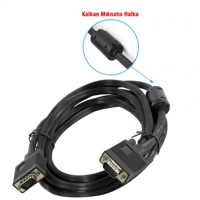 VGA görüntü kablosu 15pin vga erkek erkek kablo siyah 2 m